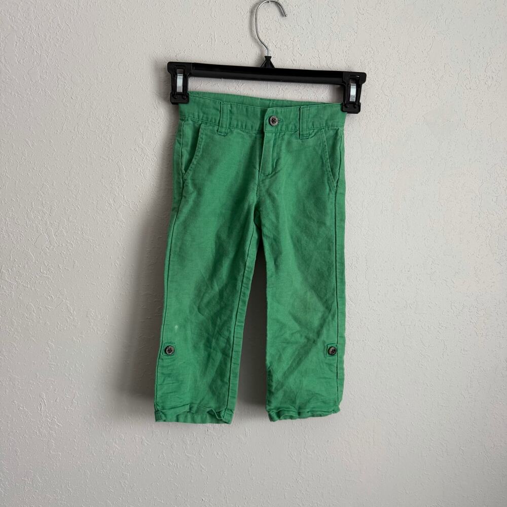 Janie & Jack Green Linen Cotton Blend Rolled Cuff Pants Girls 3 Spring Classic